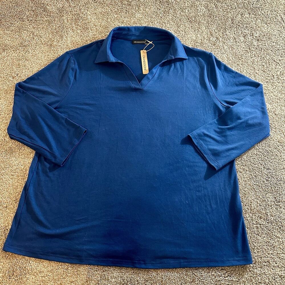NEW ORANDESIGNE Women's 3/4 Sleeve Shirts Navy Blue Tops Tunics Casual NWT XXL
